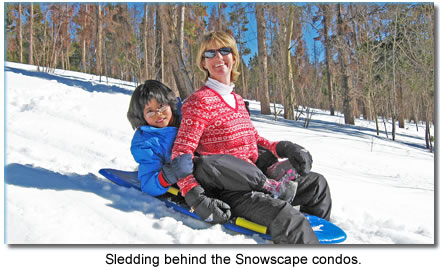 Sledding behind the Snowscape condos.